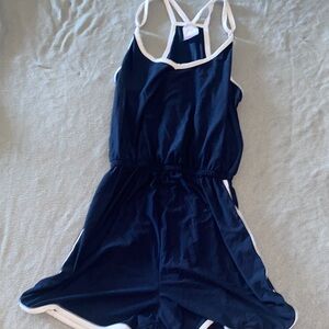 Navy Blue Kids One Piece with White Trim romper